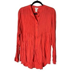 Sundance Mystic Falls Tunic Top Medium Coral Pintuck Crinkle Rayon Pleated Boho